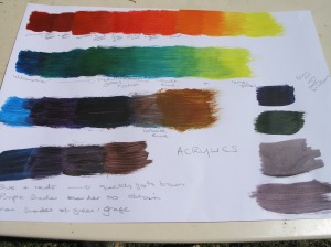 dry brushes mixing colours